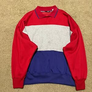 Vintage Steeple Chase Multi Color Red/Blue/Gray Rugby Long Sleeve Polo Shirt XL